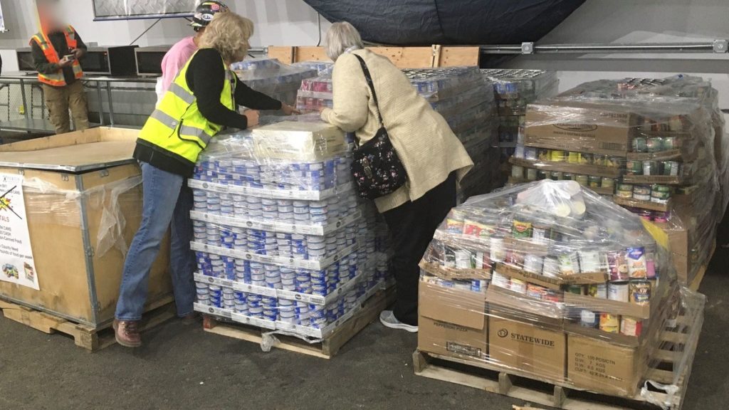 pallets of donated food